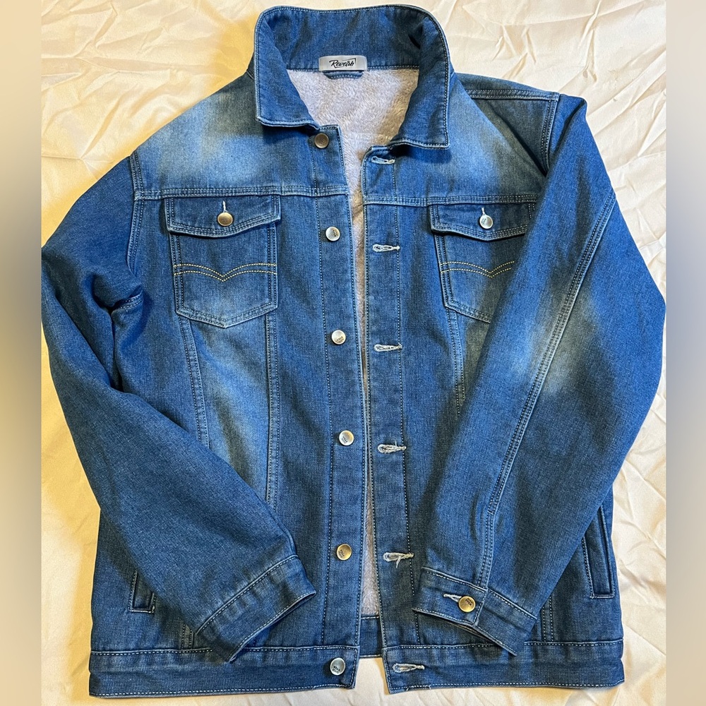 Rugged Sherpa Lined Denim Trucker Jackets Classic Button Front Jean Jacket Coat